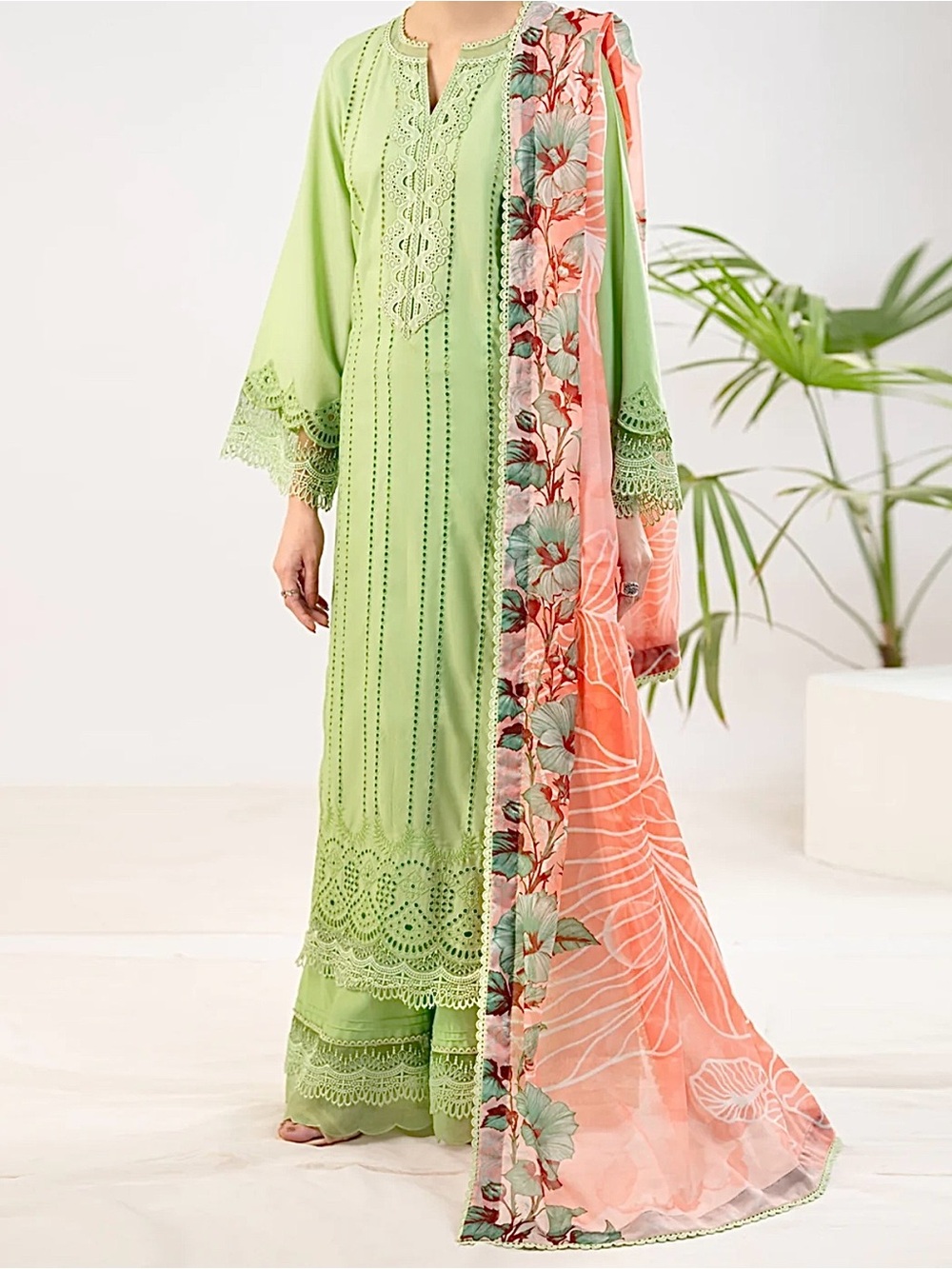 Light Green Embroidered Women's Pakistani Indian dress branded dress